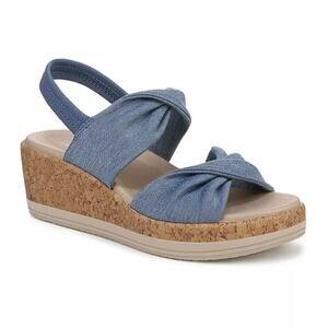 LifeStride Riley Blue Fabric Wedge Sandals Women's 7.5W NIB
